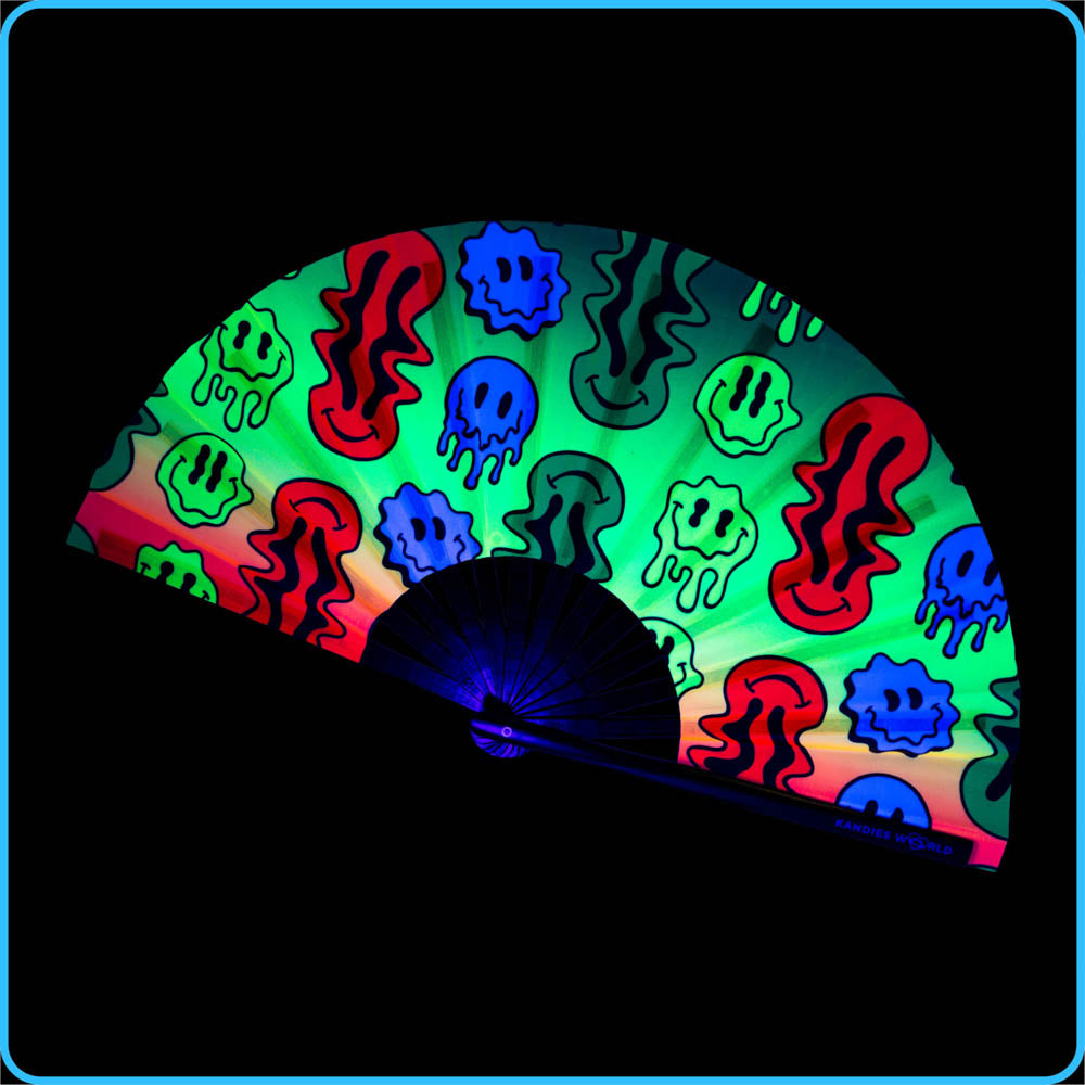 Rasta Drippy Smiley - UV Reactive Custom Festival Folding Hand Fan