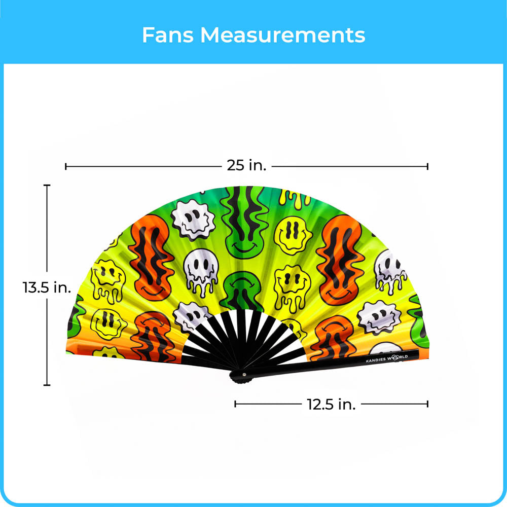 Rasta Drippy Smiley - UV Reactive Custom Festival Folding Hand Fan