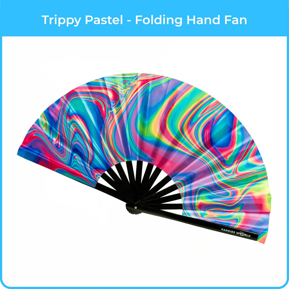 Trippy Pastel - UV Reactive Custom Festival Folding Hand Fan