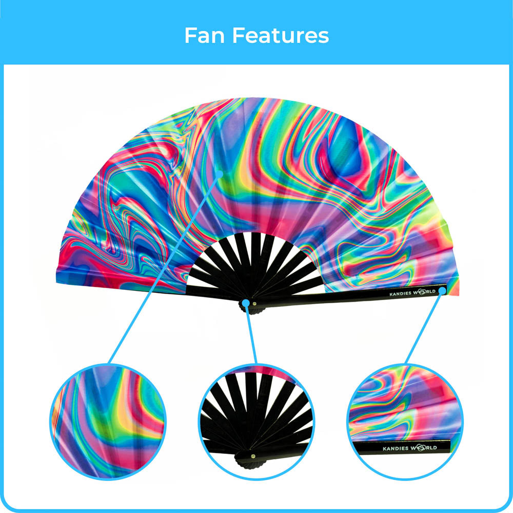 Trippy Pastel - UV Reactive Custom Festival Folding Hand Fan