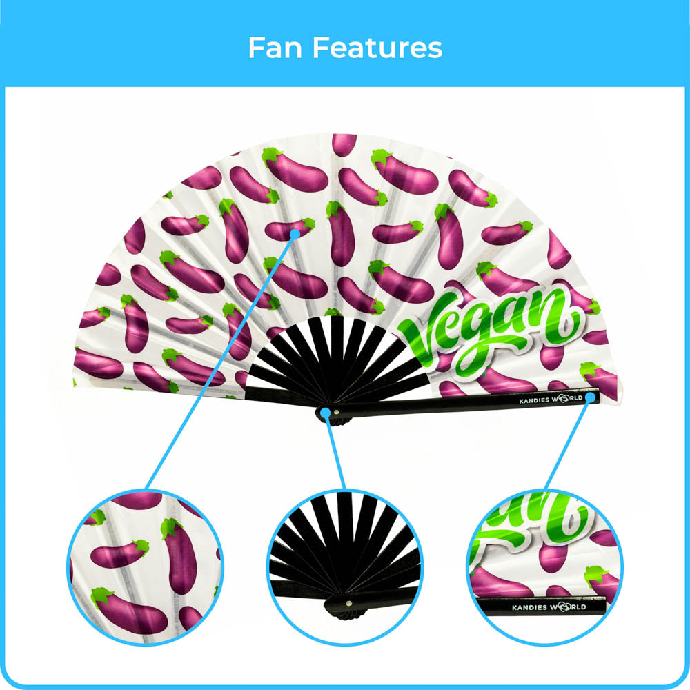 Vegan Eggpplant - UV Reactive Custom Festival Folding Hand Fan
