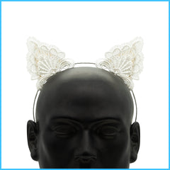 LED Cat Ears - White Lace/Pink LED