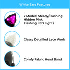 LED Cat Ears - White Lace/Pink LED
