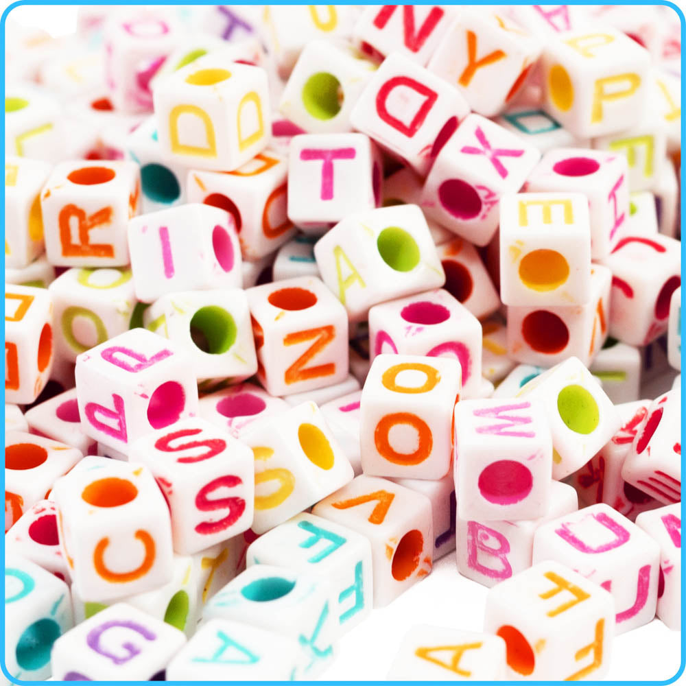 Multicolor Cube Alphabet Letter Beads, Multicolored Beads With