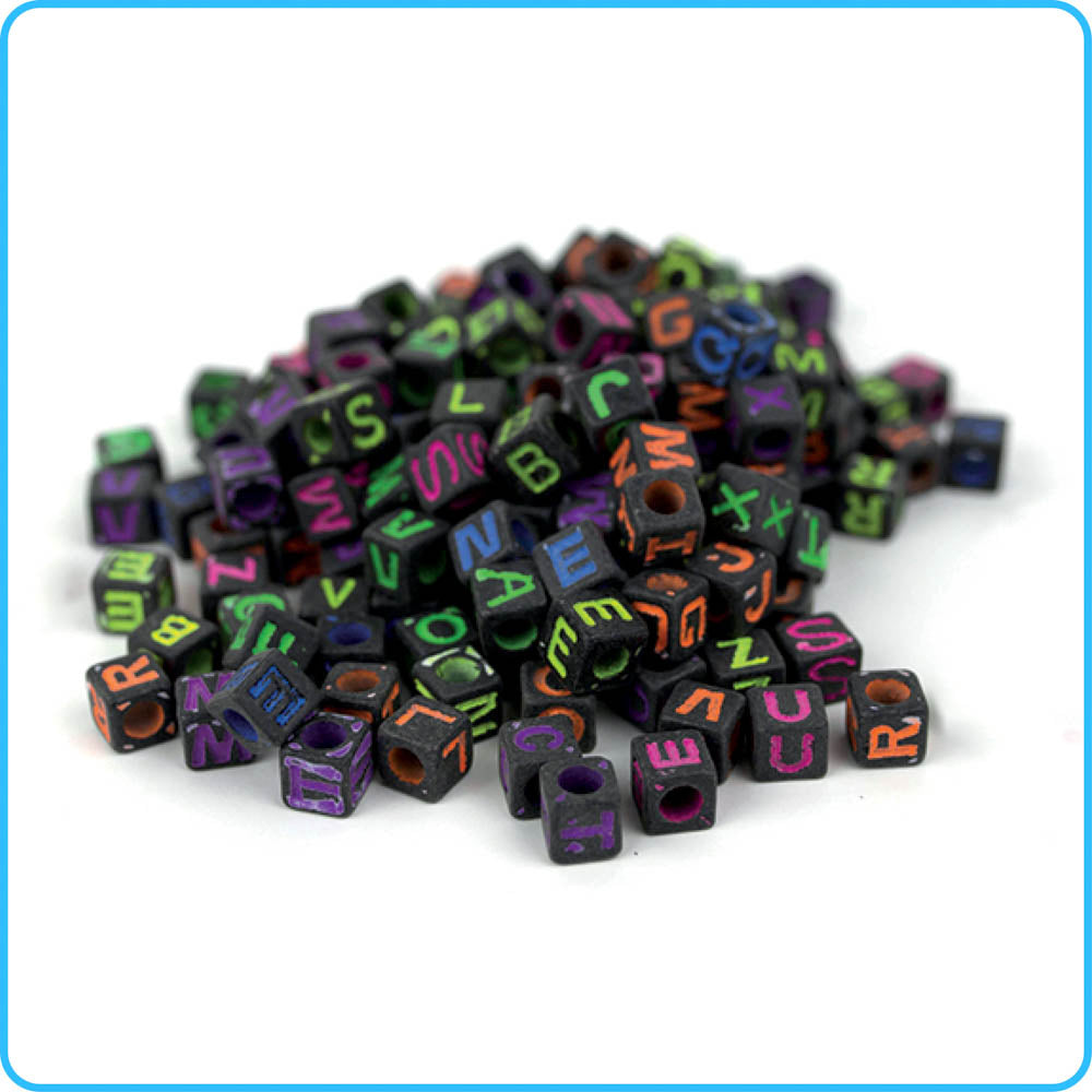 Alphabet UV Black Fluorescent Cube Beads -  300/Pack