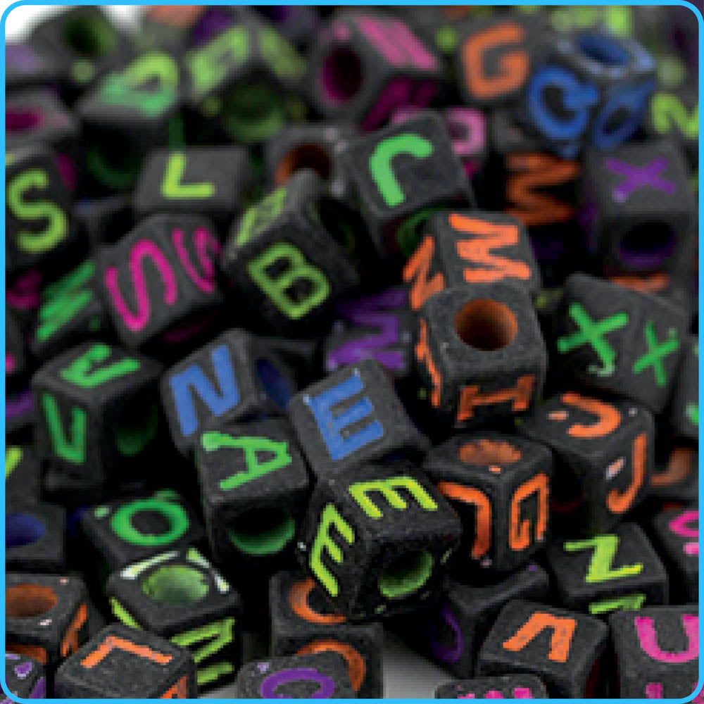 Alphabet UV Black Fluorescent Cube Beads - 300/Pack