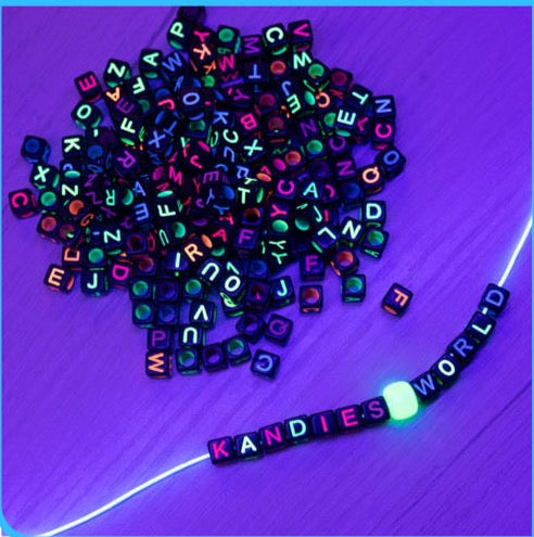 Alphabet UV Black Fluorescent Cube Beads -  300/Pack