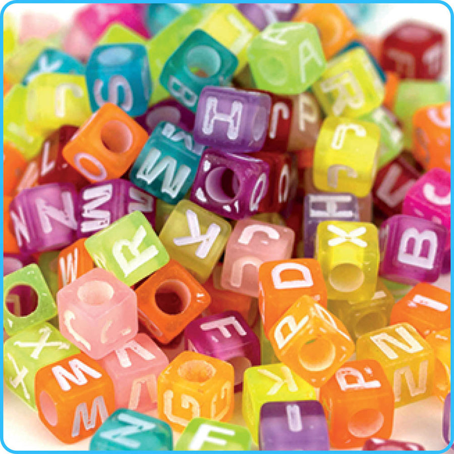 Alphabet Fluorescent Cube Beads - 7mm - 300/Pack