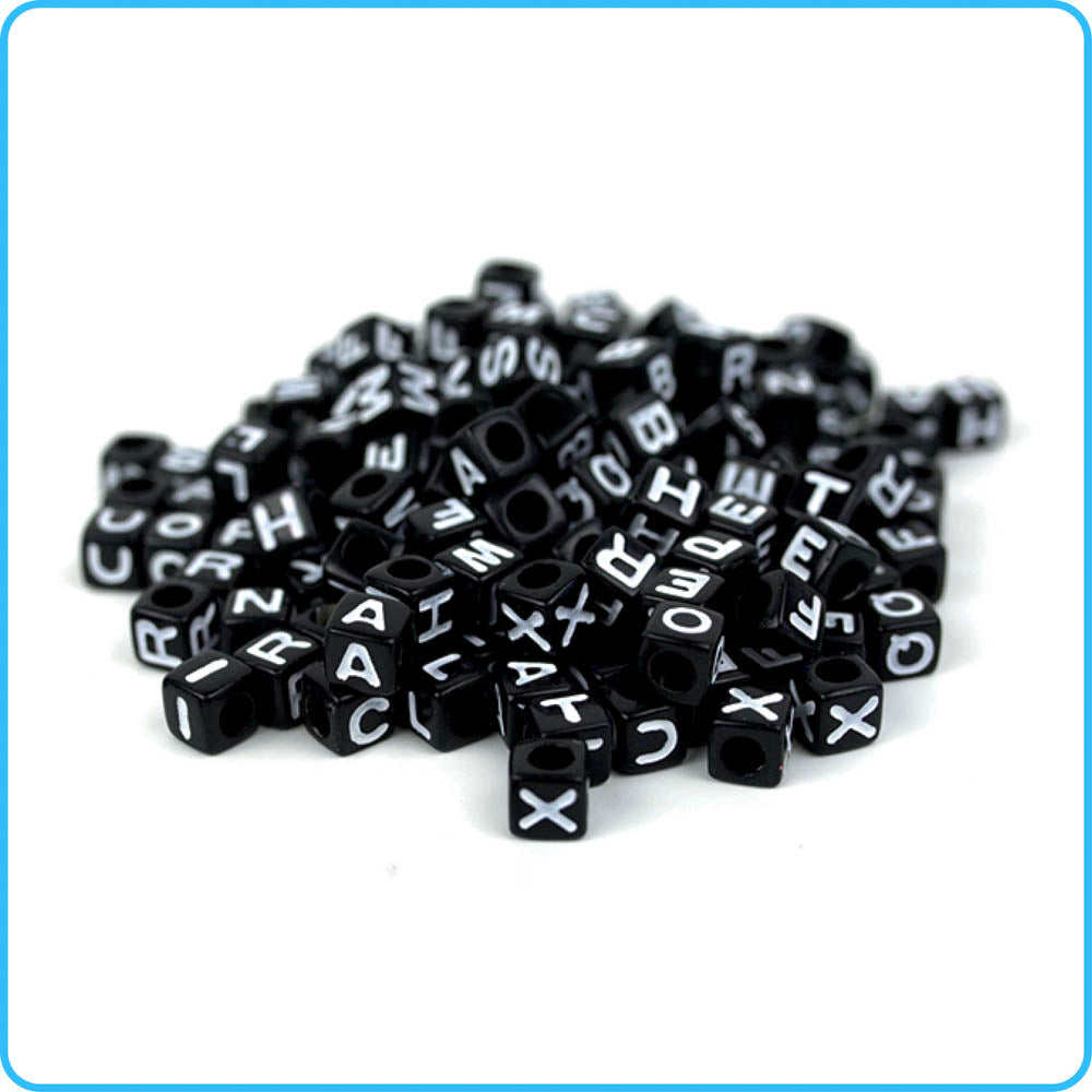 Alphabet Black Cube Beads - 7mm - 300/Pack