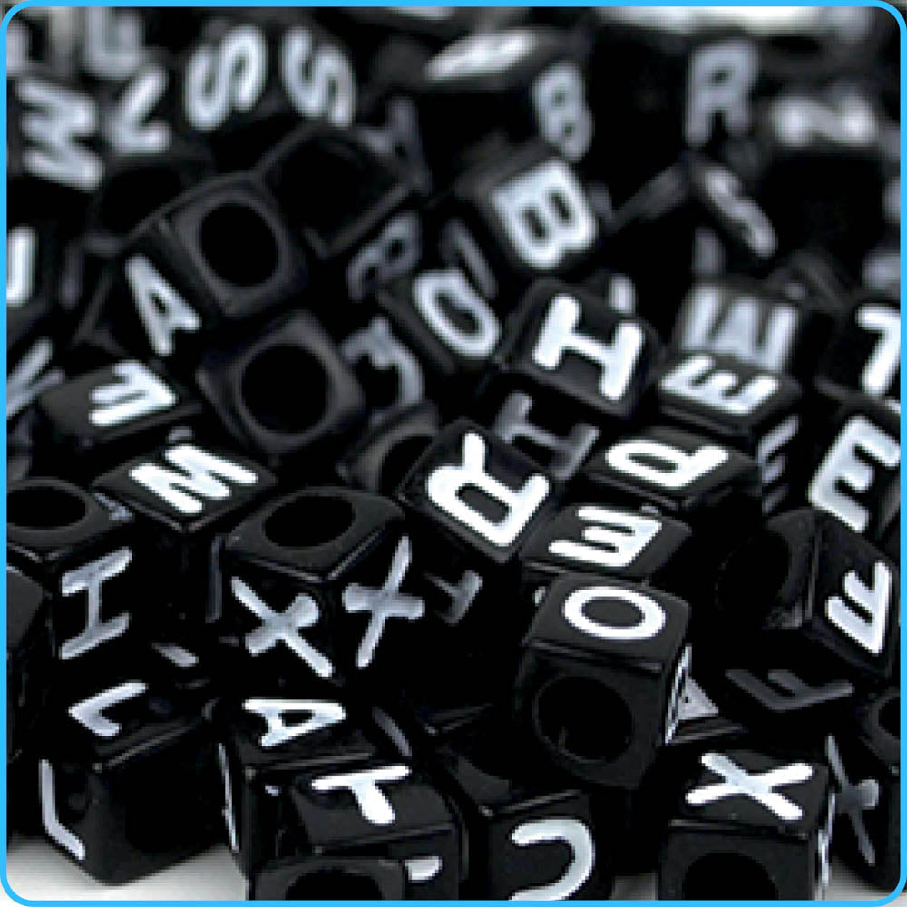 Double Sided Alphabet Letter Beads, 7mm White &Black Round