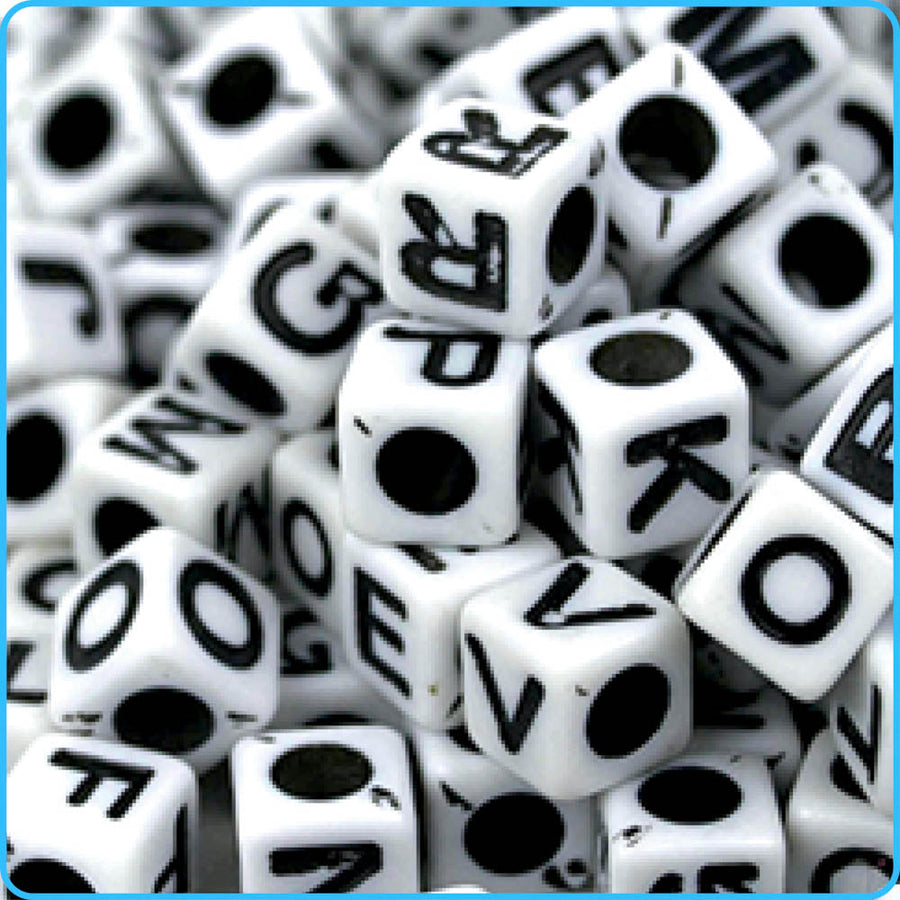 Alphabet White Cube Beads - 6mm / 7mm - 300/Pack